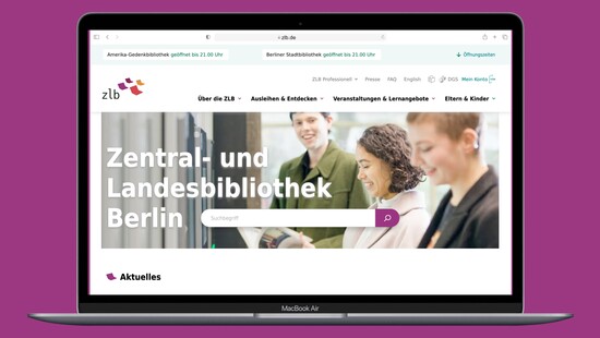 Die Startseite der neuen ZLB-Webseite mit prominenter Suchleiste