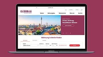 Die Startseite der neuen GESOBAU-Webseite mit Slider zu aktuellen Projekten und Wohnungssuche.